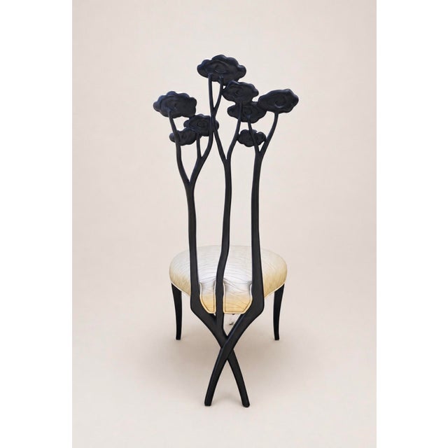 Set of Six Christopher Guy “Le Jardin” Dining Chairs in Black Matte Lacquered Mahogany For Sale In West Palm - Image 6 of 9