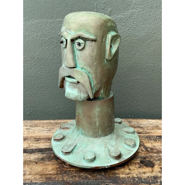Vintage Steampunk Patinated Resin Bust of Man For Sale In West Palm - Image 6 of 14