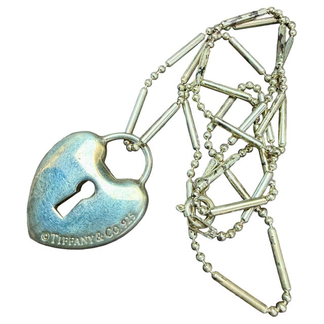 Modern Tiffany & Co. Sterling Silver Heart Lock Tag Charm Necklace For Sale - Image 3 of 8