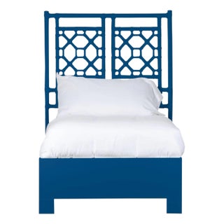 Lattice Back Platform Bed Twin Extra Long, Navy Blue For Sale