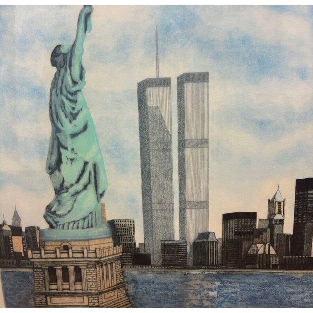 Katherine E Gallagher 'lady Liberty Nyc' Statue & Twin Towers New York Aquatint For Sale - Image 11 of 12