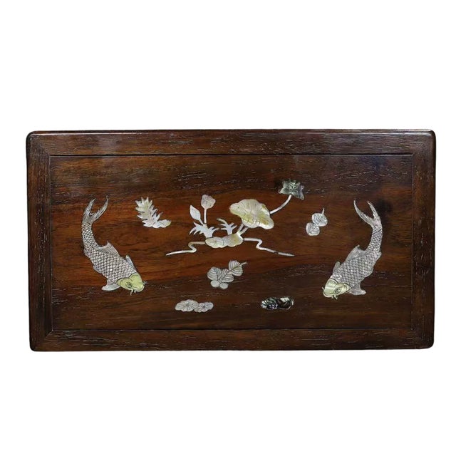 Coffee 1990s Chinese Miniature Tea Table With Mother-of-Pearl Fish Inlay For Sale - Image 8 of 8