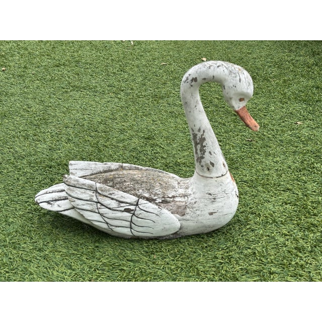 Late 20th Century Wooden Swan Carved and Painted Decoy Sculpture For Sale - Image 5 of 10