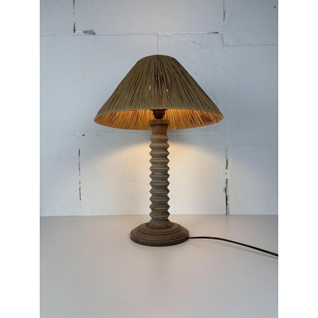 Mid-Century Modern Mid-Century Modern French Brutalist Wood Turned Table Lamp by Charles Dudouyt, 1950s For Sale - Image 3 of 16