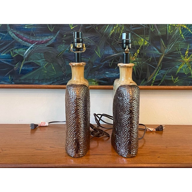Vintage Sculptural Drip Glaze Ceramic Table Lamps, Pair For Sale - Image 4 of 12