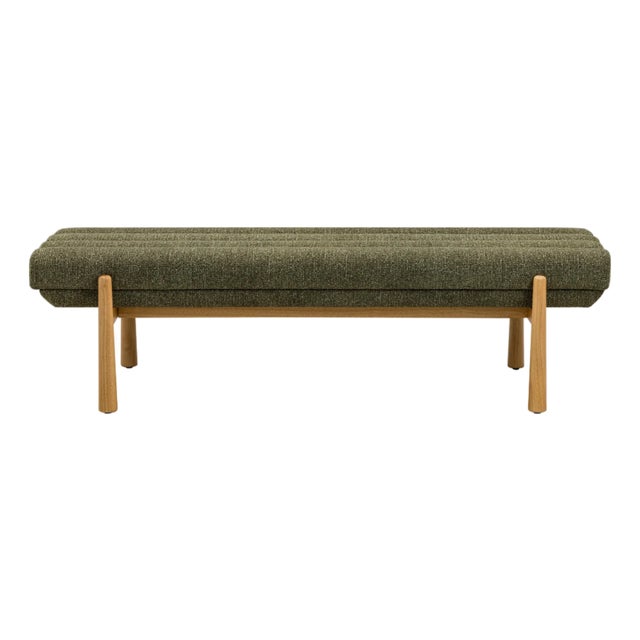 Wood Julianna Green Textured Fabric Bench For Sale - Image 7 of 7