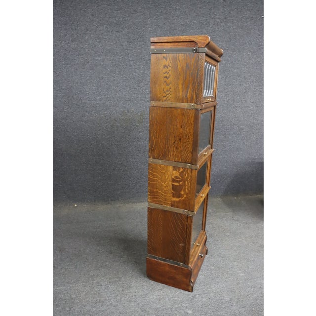 Brown Rare Globe-Wernicke Attributed Quarter Sawn Oak Stacking Bookcase With Leaded Glass For Sale - Image 8 of 10