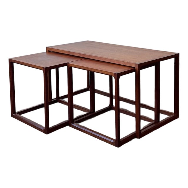 Vintage Hovmand Style Set of 3 Teak Nesting Tables For Sale