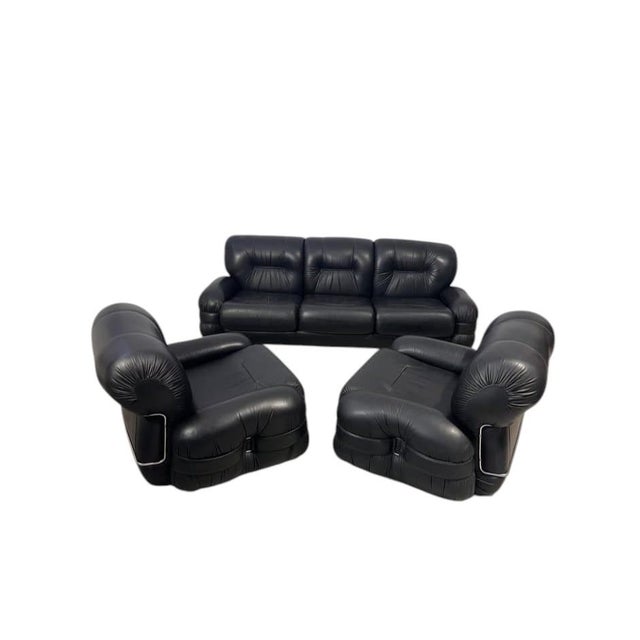 Black Faux Leather Sofa and Armchair Set from Adriano Piazzesi, Italy, 1970s, Set of 3 For Sale - Image 15 of 15