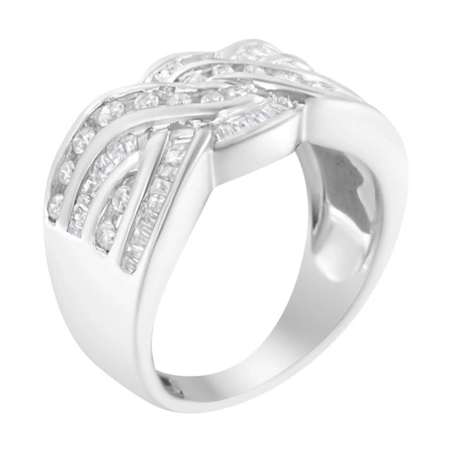 Contemporary 10K White Gold Diamond Bypass Ring (1 Cttw, H-I Color, I1-I2 Clarity) - Size 6-3/4 For Sale - Image 3 of 6
