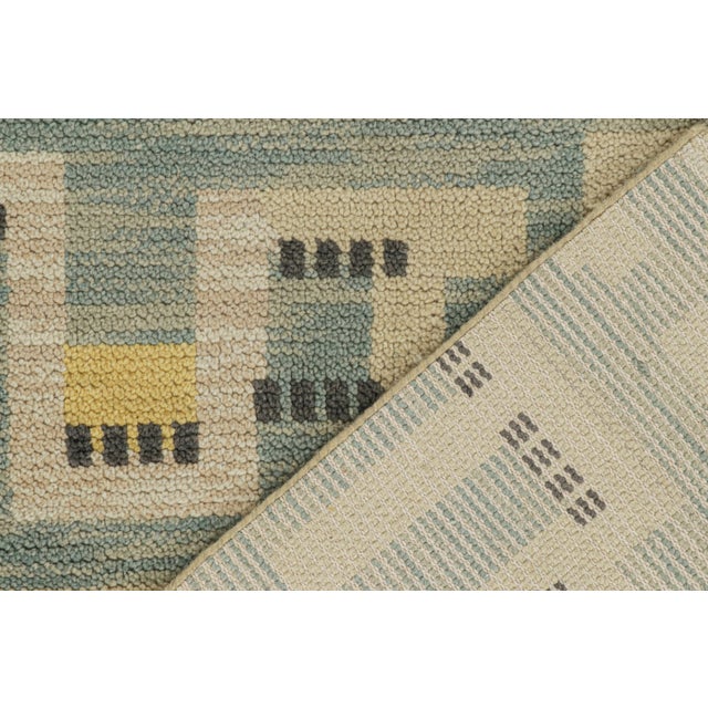 Textile 2010s Rug & Kilim’s Scandinavian Style Rug in Blue With Beige & Gold Geometric Pattern For Sale - Image 7 of 7