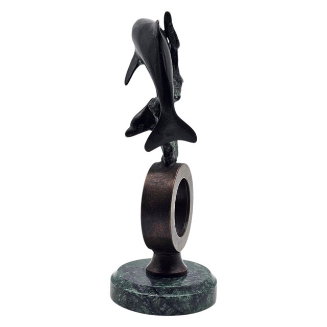 Figurative Modernist Bronze Dolphin Sculpture on Marble Base, 8" For Sale - Image 3 of 14
