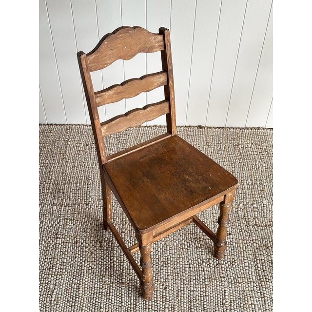 Wood Antique Ladderback Scalloped Accent Dining Chairs, Pair For Sale - Image 7 of 14