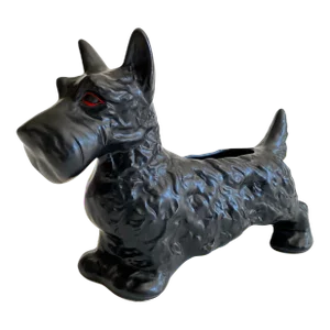 Mid Century Modern Vintage 1950's Matte Black Art Pottery Scotty Dog Ceramic Planter