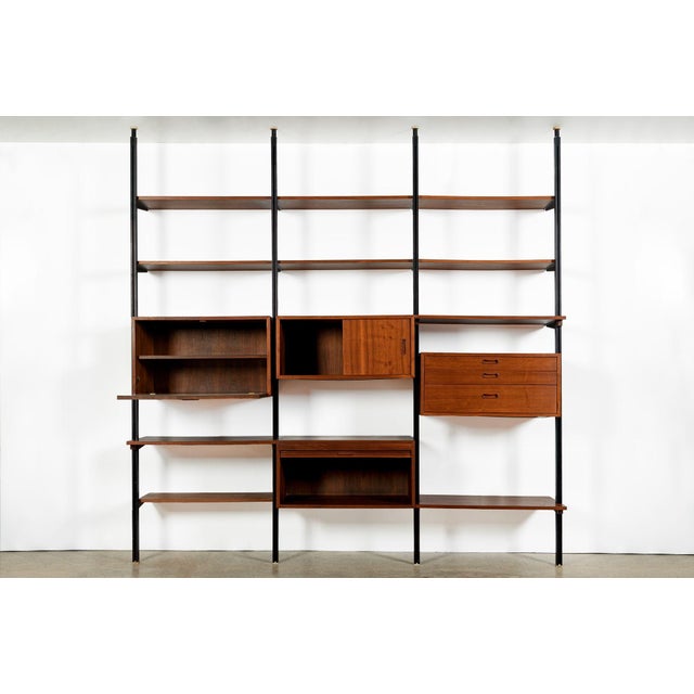 Mid-Century Modern Early Production George Nelson Omni Three-Bay Modular Walnut Wall Unit by Structural Products, Circa 1961 For Sale - Image 3 of 18
