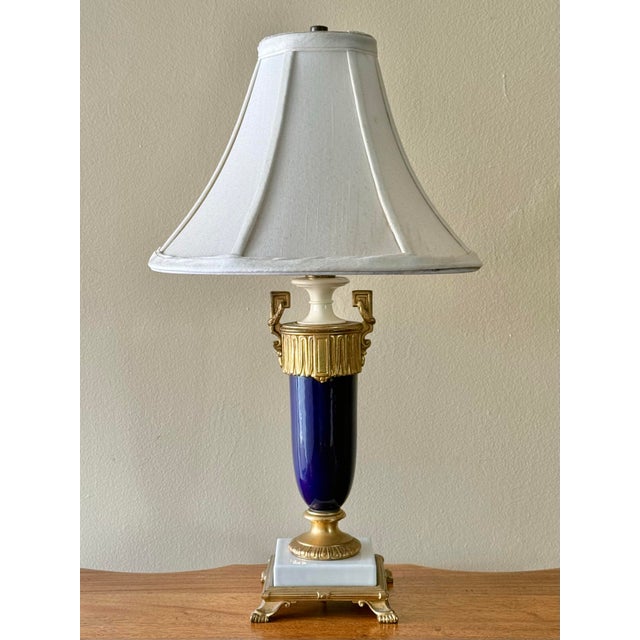 Late 20th Century French Sèvres Style Porcelain and Gold Table Lamp With Shade For Sale - Image 12 of 12