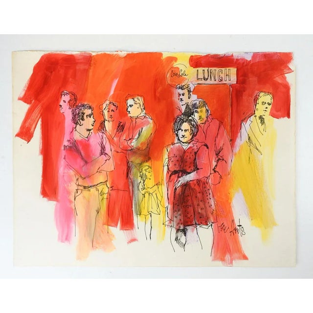Mid-Century Modern Vintage Mid 20th Century Jacque Von Honts Modernist Lunch Line Painting For Sale - Image 3 of 4