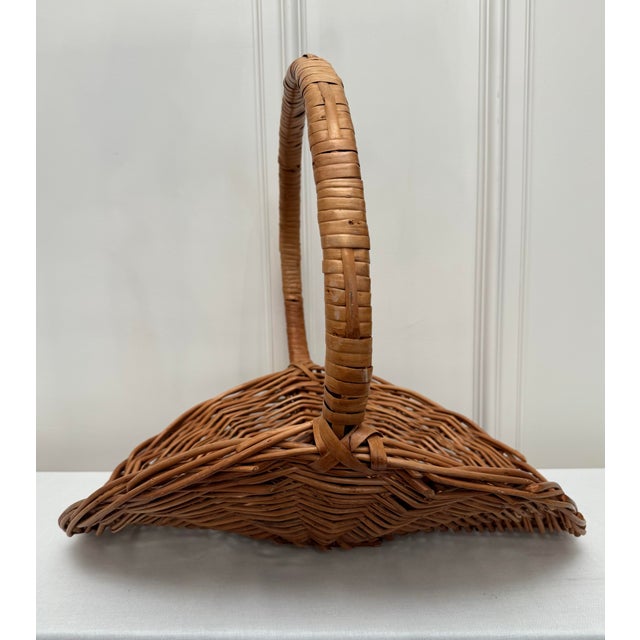 Camel Rustic European Woven Wicker Handle Large Gathering Basket For Sale - Image 8 of 12