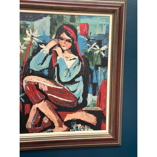Mid-Century Modern M. Costa, Portrait of a Young Lady, 1960s, Oil Painting on Canvas, Framed For Sale - Image 3 of 18