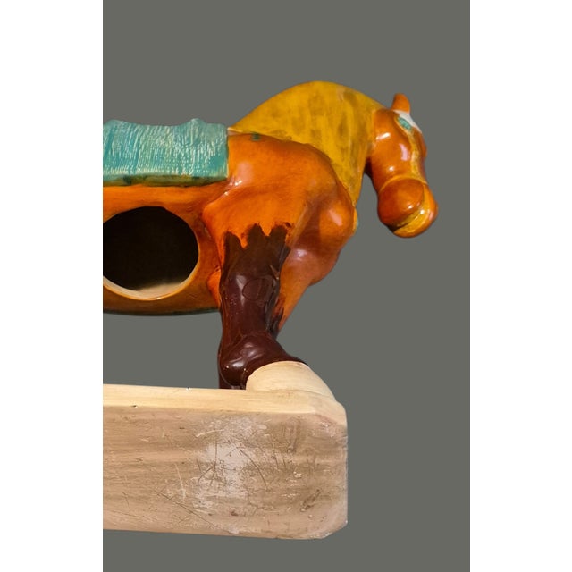 Vintage Asian Pottery Hand Painted Tang Sancai Glazed Horse Statue For Sale - Image 10 of 12