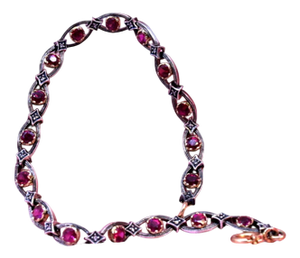 Gold and Silver Bracelet with Diamond Chips and Synthetic Red Rubies