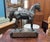 Mid-century horse sculpture, likely originally the base of a mantel clock, crafted in spelter (white metal) with a rich...