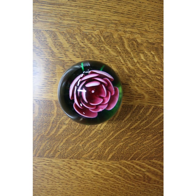 Måts Jonasson Swedish Art Glass Pink Rose Paperweight For Sale In Philadelphia - Image 6 of 6