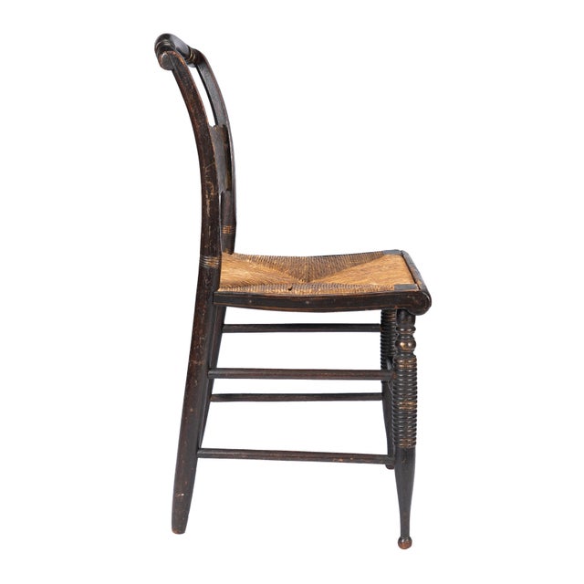 Wood Upper Connecticut Valley Hitchcock Turtle-Back Rush Seat Side Chair, C. 1820-30 For Sale - Image 7 of 14