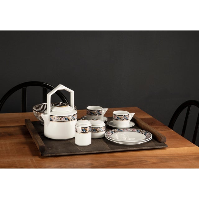 Art Deco Cantana Najade Tête-À-Tête for Two on Wooden Tray from Fürstenberg and Alessi, 1980s, Set of 14 For Sale - Image 18 of 18