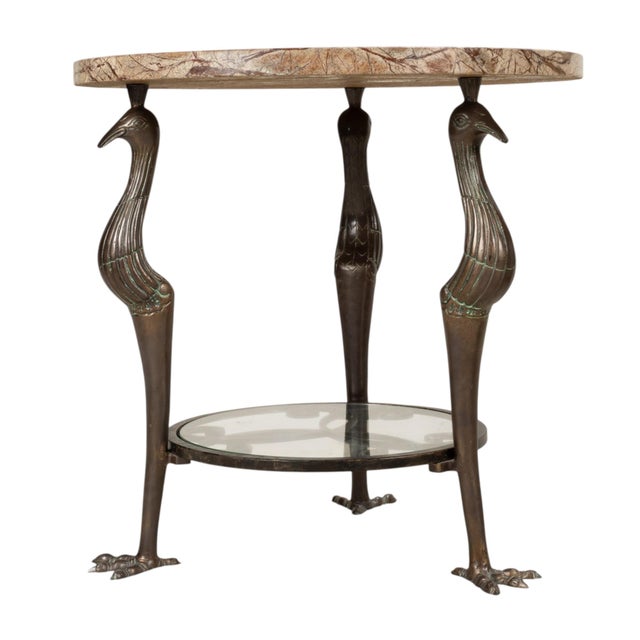 Bronze Bird Form Side Tables W/ Marble Tops Attributed to Maitland Smith - A Pair For Sale In Tampa - Image 6 of 17