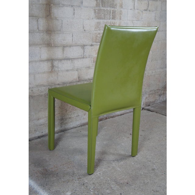 Maria Yee Green Leather Modern Side Dining Chairs - Set of 4 | Chairish