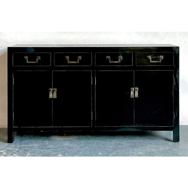 Vintage Asian Black Lacquered Credenza For Sale - Image 9 of 14