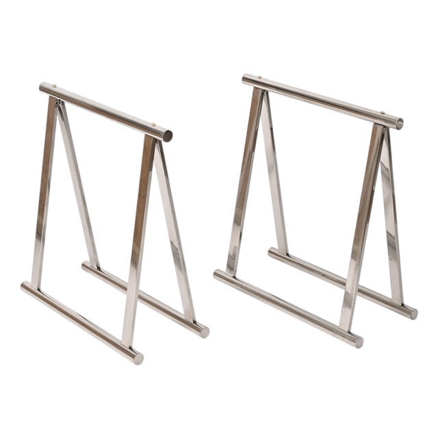 Mid-Century Modern Italian Chromed Steel Trestles by Milo Baughman, 1970s, Set of 2 For Sale