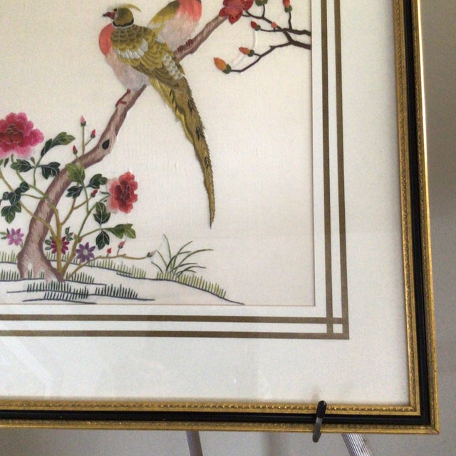 1930s Asian Silk Embroidery Panel Featuring Fairy Birds, Peonies For Sale - Image 10 of 12