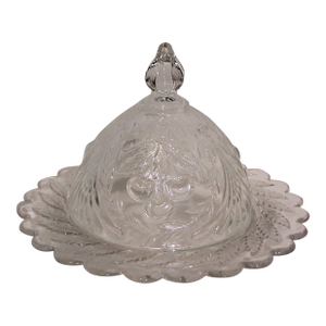 Circa 1930 Dugan Glass Co. Wreathed Cherries Clear Round Butter Dish