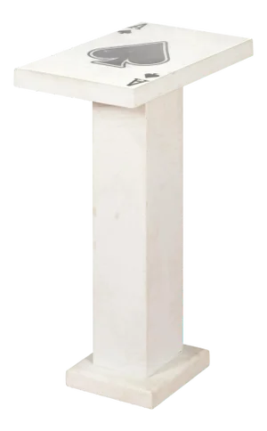 Contemporary White Marble Stand with Ace of Spades Motif and Pedestal Base
