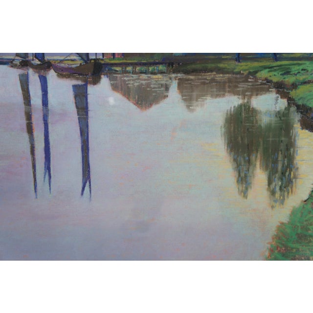 1995 Vintage Realist Landscape Pastel Painting Sailboats Farm by Fleming For Sale - Image 12 of 13