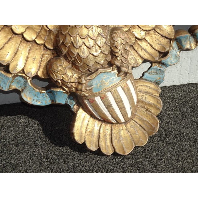 Vintage French Country Syroco Patriotic American Eagle Gold Wall Picture Plaque For Sale - Image 9 of 13