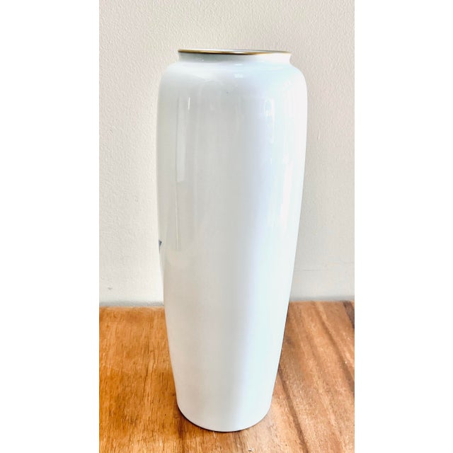 Ceramic Japanese Handpainted Porcelain Vase With Pink and Blue Flower Decoration For Sale - Image 7 of 9