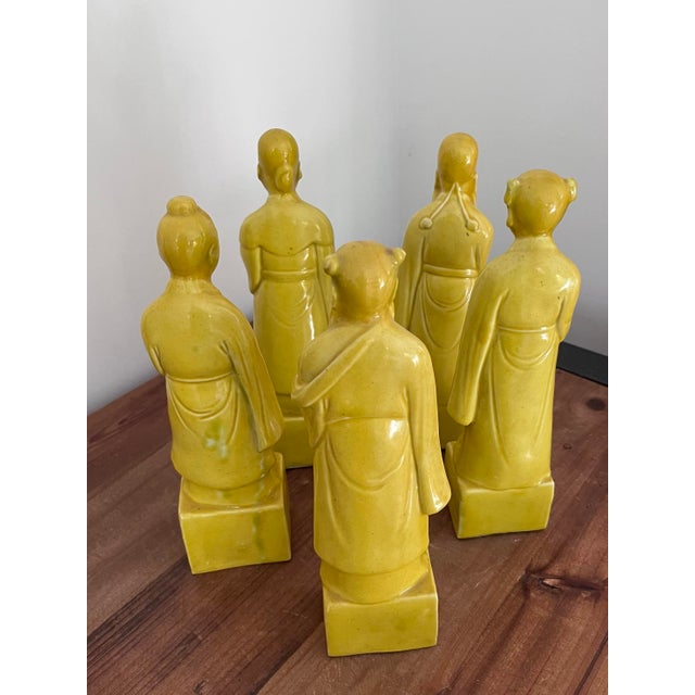 Mid Century Taoist Immortals in Golden Yellow-Set of Five Figures For Sale - Image 9 of 12