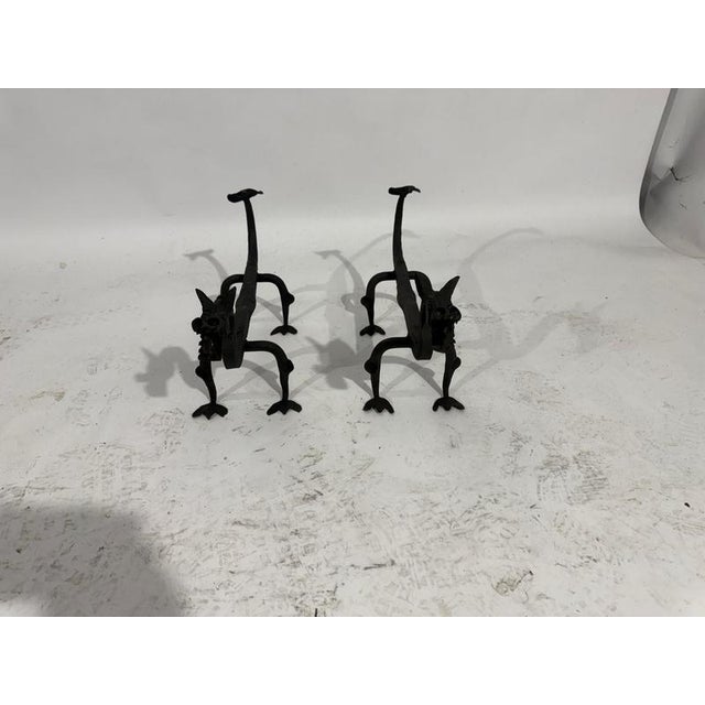 Metal Mod Dragon Andirons in Wrought Iron, 1940s, Set of 2 For Sale - Image 7 of 18