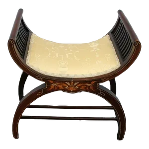 19th Century Inlaid Cerule Mahogany Bench Stool