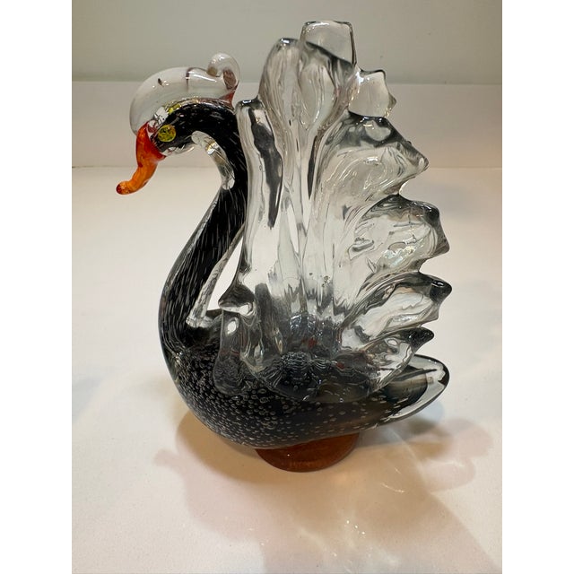 Vintage Signed Murano Black Swan Art Hand Blown Glass Sculpture Figurine For Sale - Image 9 of 14