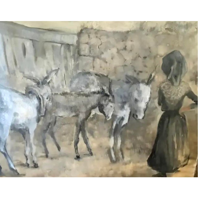 Large Mid Century Spanish Oil on Canvas Painting - Tres Burros, Signed and Dated For Sale - Image 4 of 12