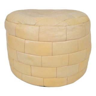 Beige Leather Patchwork Ottoman, 1970 For Sale