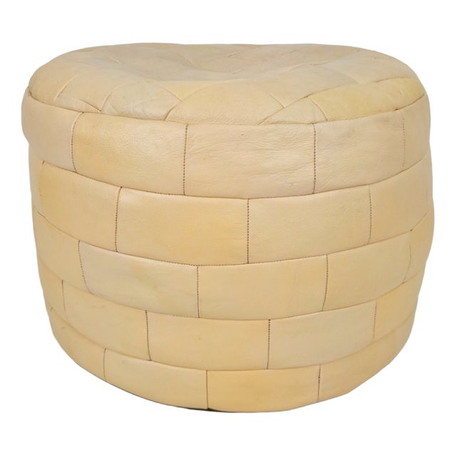Beige Leather Patchwork Ottoman, 1970 For Sale
