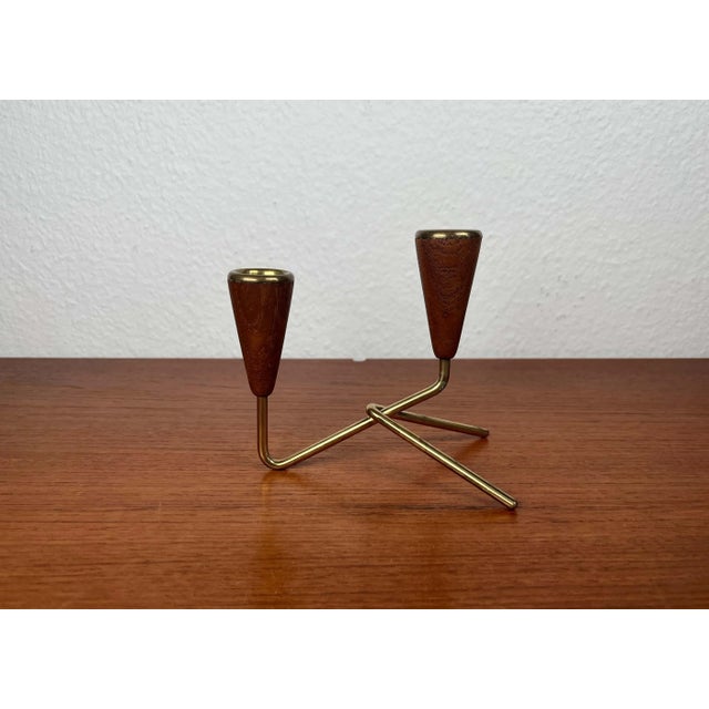 Mid-Century Modern Danish Teak and Brass Candleholder, 1960s, in Very Good conditions. Designed 1960 to 1969