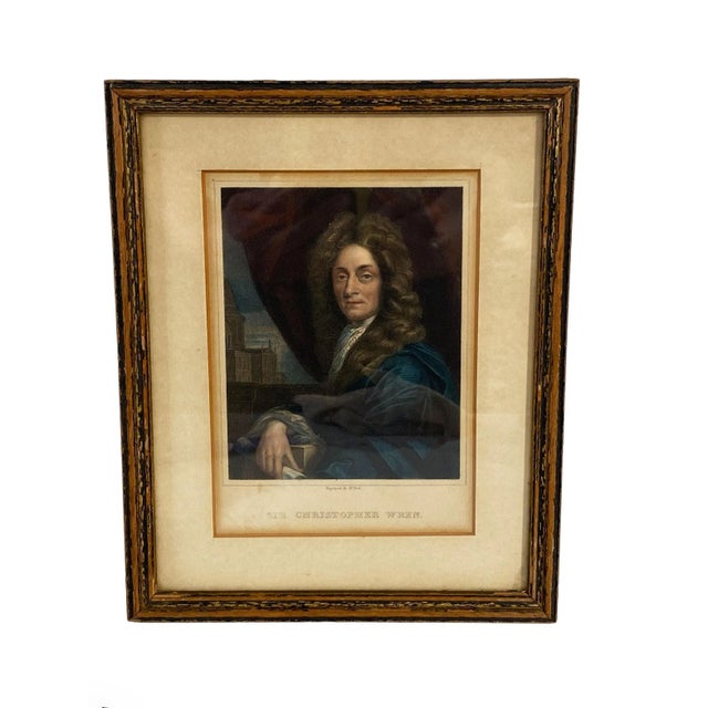 English 19th C Original William Holl Stipple Engraving of Sir Christopher Wren For Sale - Image 3 of 6