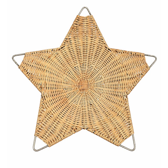 A distinctive vintage mid-century modern sculptural basket crafted in tightly woven rattan and elevated on minimalist...