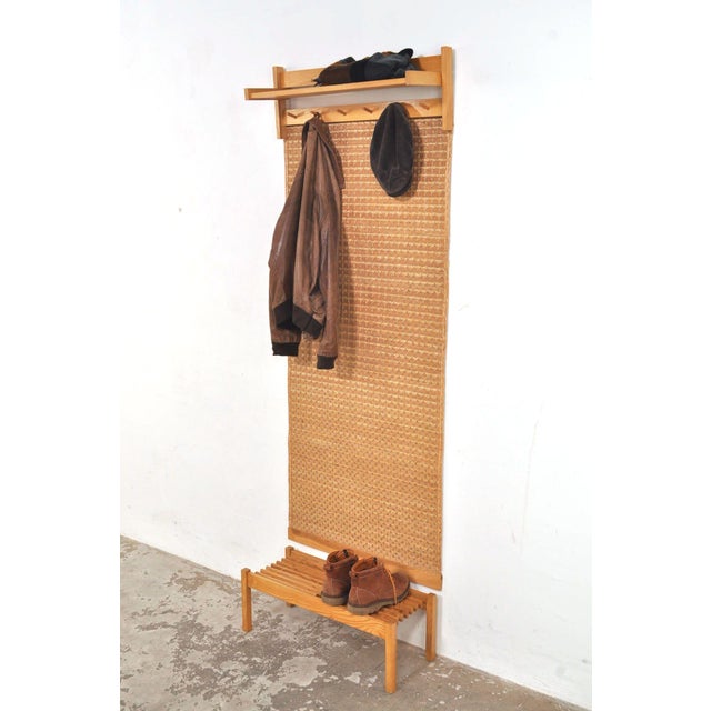 Vintage Wall Coat and Shoe Rack with Rattan, 1960s For Sale - Image 10 of 10